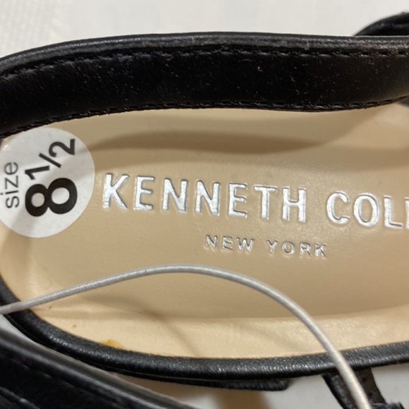 KENNETH COLE Womens Black Cushioned Maisie Open Toe Block Heel Slip On Leather Dress Sandals Shoes M